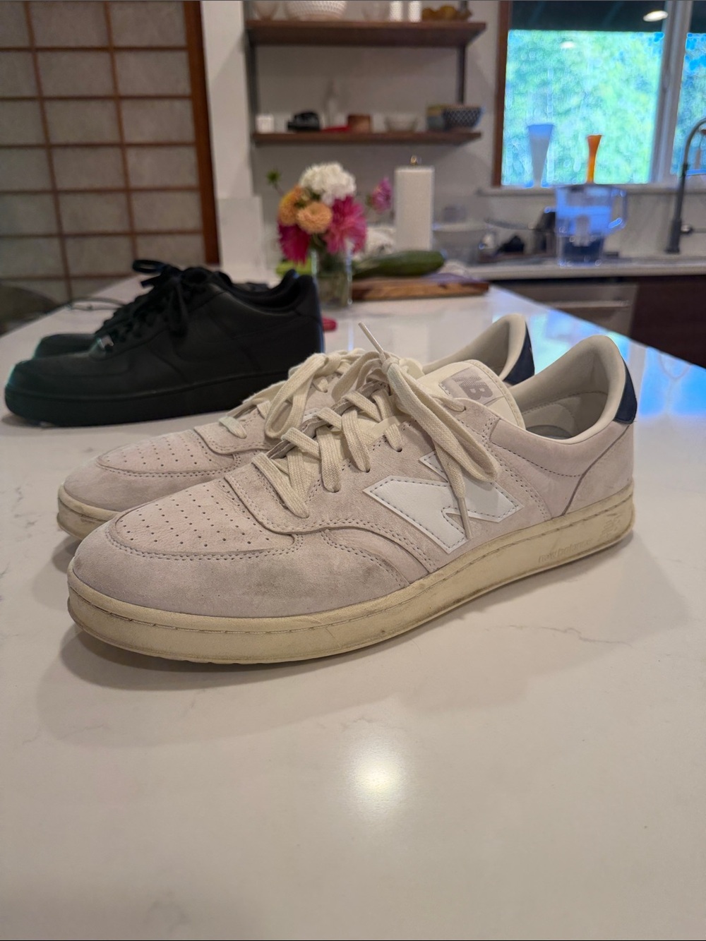 New Balance Men’s Suede Sneakers in Light Beige with White Logo